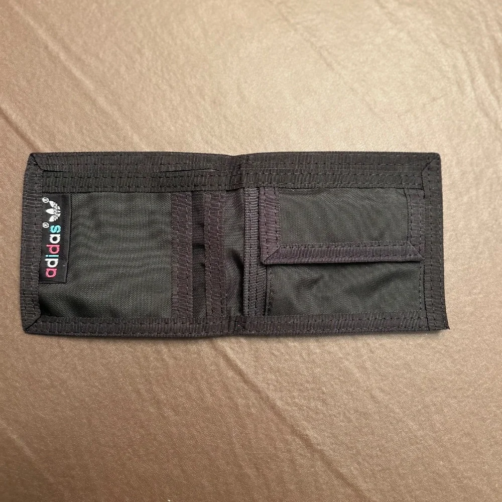 Vintage adidas spell out black Velcro wallet. Euc